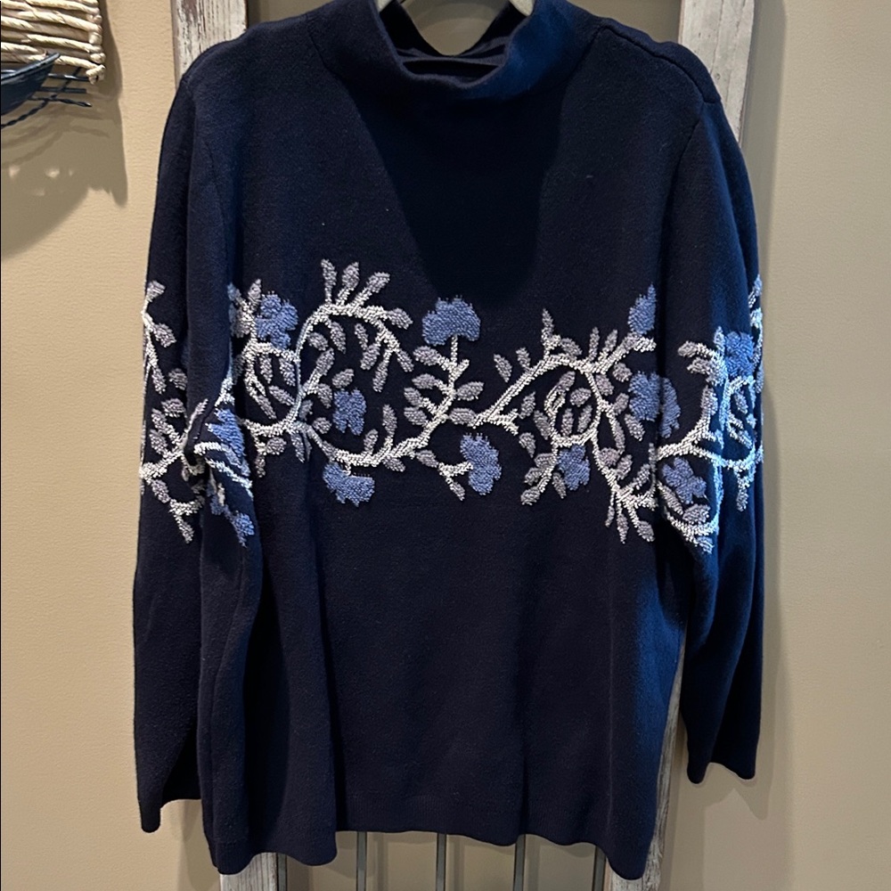J. Jill Navy Blue Floral Mock Turtleneck Sweater - Picture 4 of 4